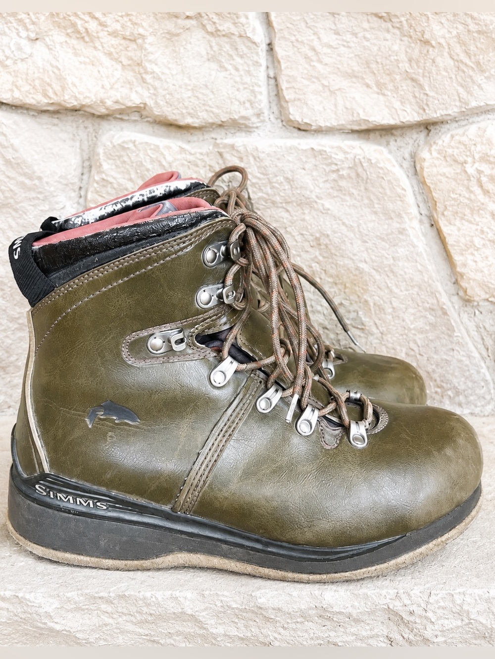 Simms Freestone Fly Fishing Boots Wading Felt Sole Men's Sz 9 Olive Leather